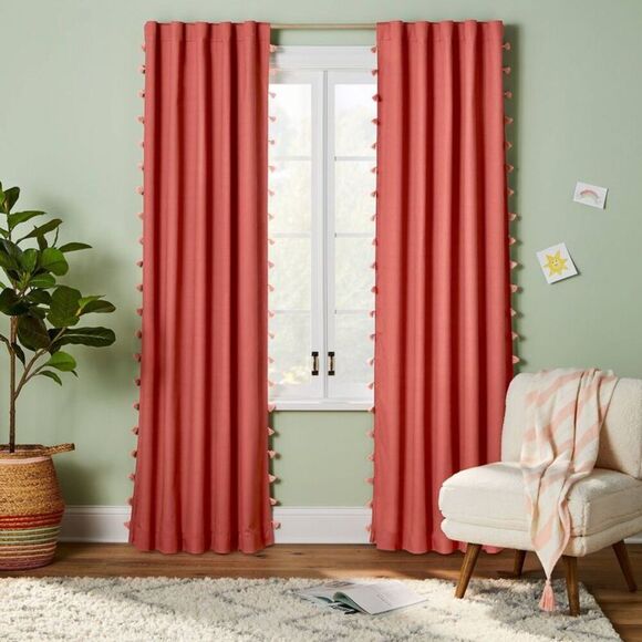 Open Box - Pillowfort - 95" Blackout Tassel Kids' Curtain Panel Rose Pink  Pink - Picture 1 of 4